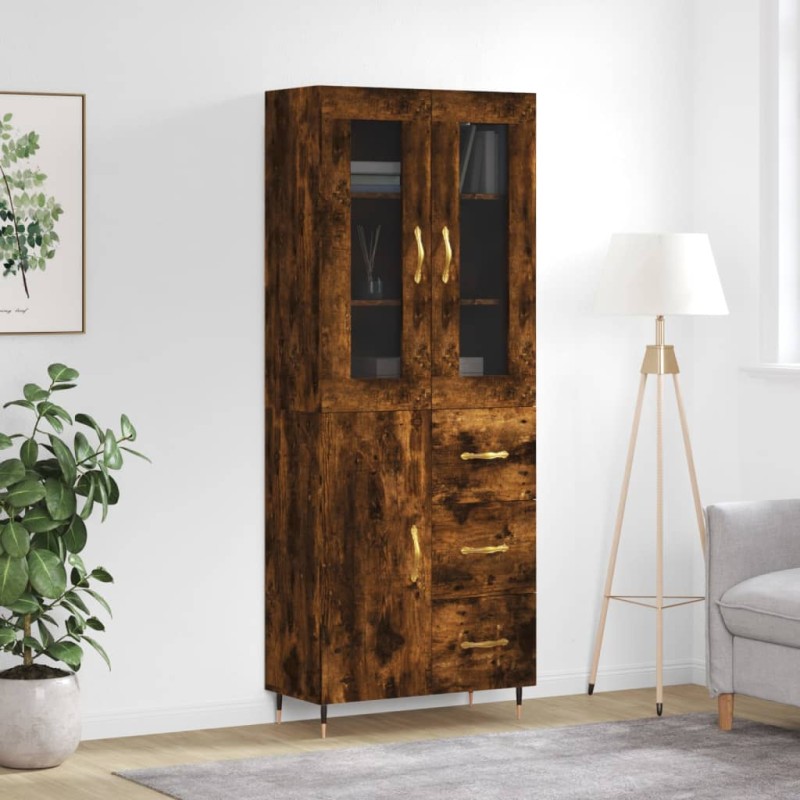vidaXL Aparador alto madera contrachapada roble ahumado 69,5x34x180 cm