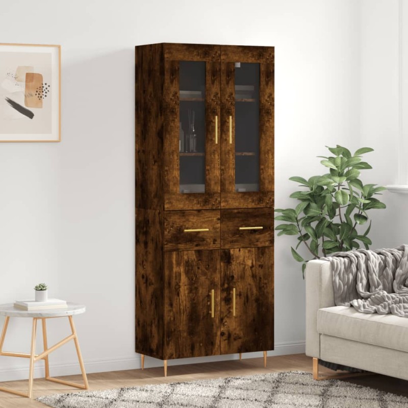 vidaXL Aparador alto madera contrachapada roble ahumado 69,5x34x180 cm