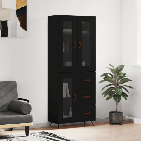 vidaXL Aparador alto madera contrachapada negro 69,5x34x180 cm