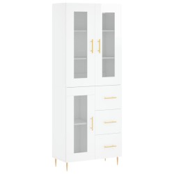 vidaXL Aparador alto madera contrachapada blanco brillo 69,5x34x180 cm