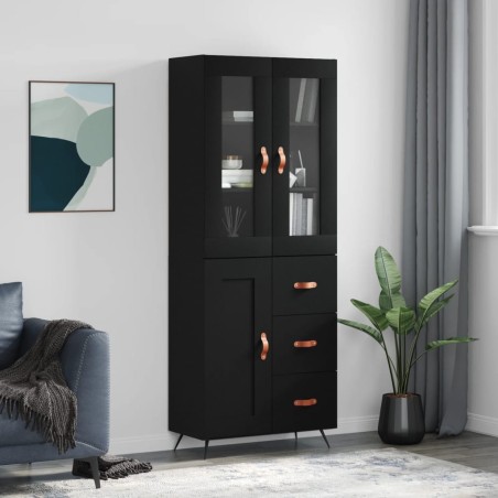 vidaXL Aparador alto madera contrachapada negro 69,5x34x180 cm