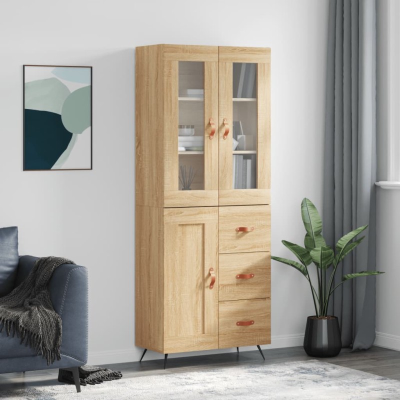 vidaXL Aparador alto madera contrachapada color roble 69,5x34x180 cm