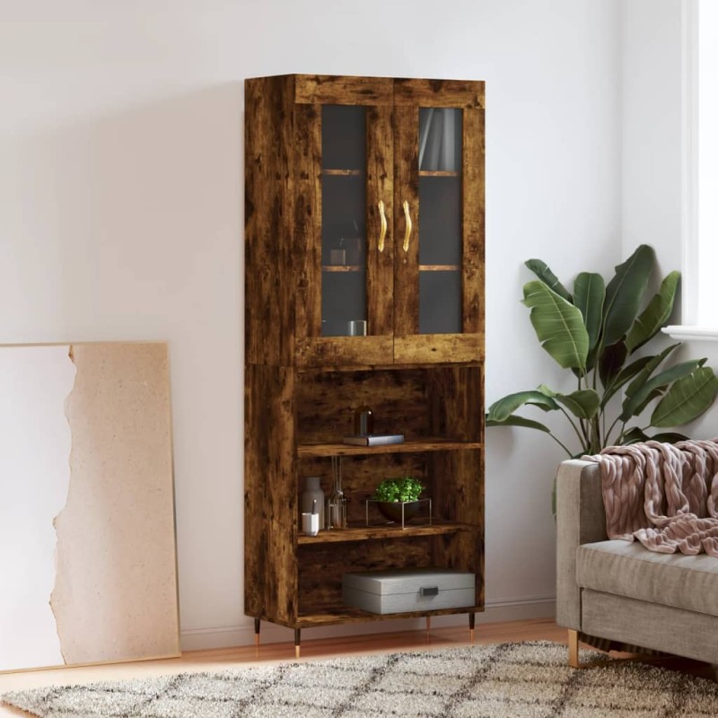 vidaXL Aparador alto madera contrachapada roble ahumado 69,5x34x180 cm