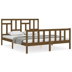 vidaXL Estructura de cama matrimonio con cabecero madera marrón miel