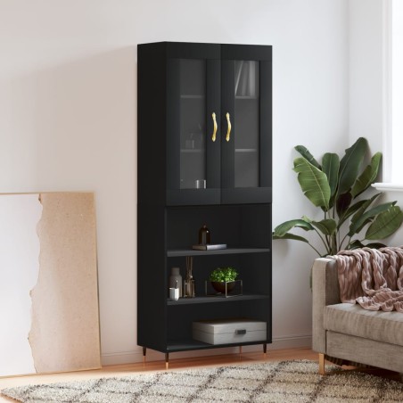 vidaXL Aparador alto madera contrachapada negro 69,5x34x180 cm