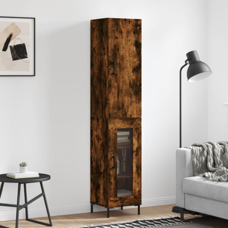 vidaXL Aparador de madera contrachapada roble ahumado 34,5x34x180 cm vidaXL Aparador de madera contrachapada roble ahumado 34,5x34x180 cm