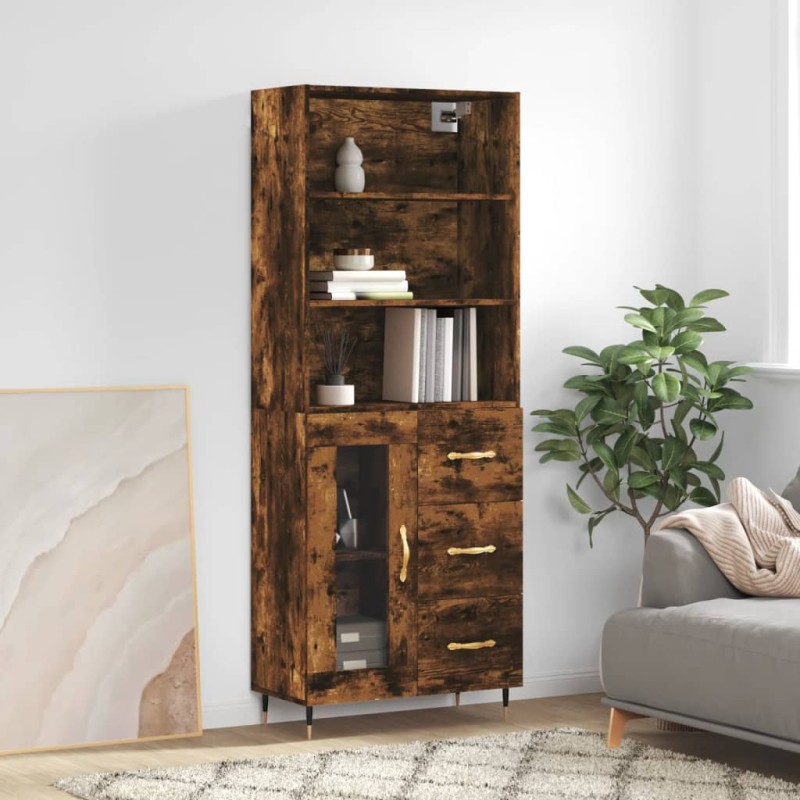 vidaXL Aparador alto madera contrachapada roble ahumado 69,5x34x180 cm