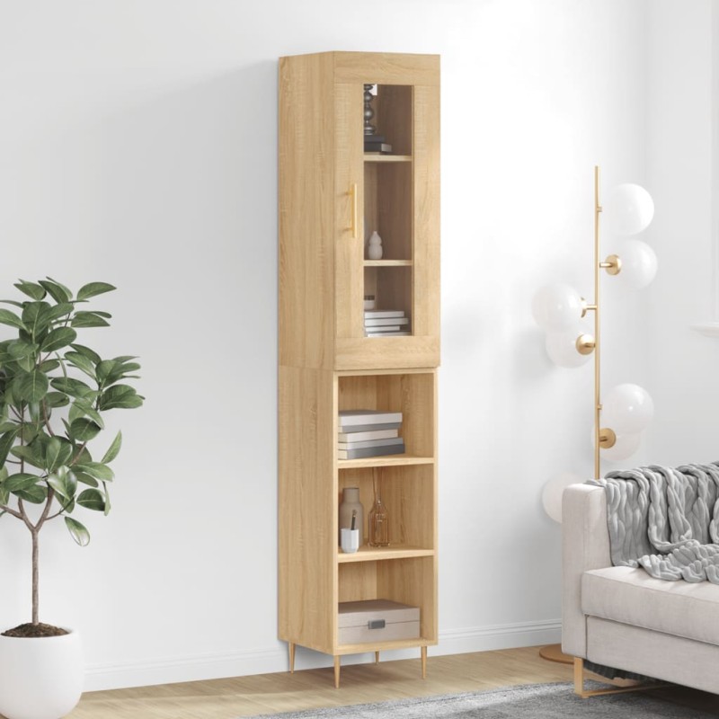 vidaXL Aparador de madera contrachapada roble Sonoma 34,5x34x180 cm vidaXL Aparador de madera contrachapada roble Sonoma 34,5x34x180 cm