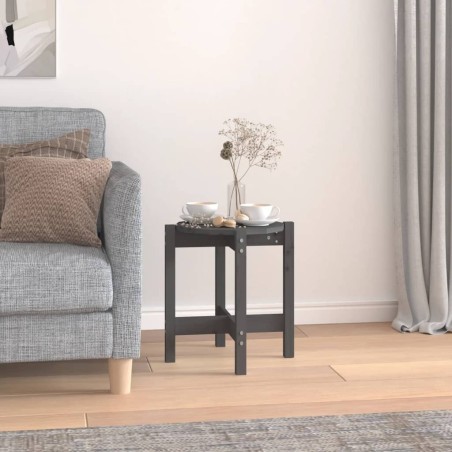 vidaXL Mesa de centro de madera maciza de pino gris Ø42,5x45 cm