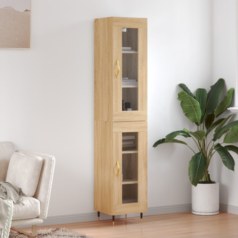 vidaXL Aparador de madera contrachapada roble Sonoma 34,5x34x180 cm vidaXL Aparador de madera contrachapada roble Sonoma 34,5x34x180 cm