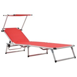 vidaXL Tumbona plegable con toldo aluminio y textilene roja