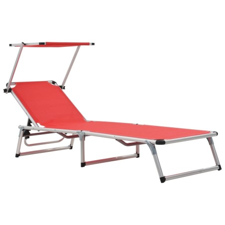vidaXL Tumbona plegable con toldo aluminio y textilene roja