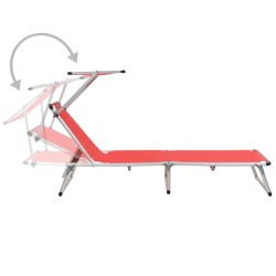 vidaXL Tumbona plegable con toldo aluminio y textilene roja