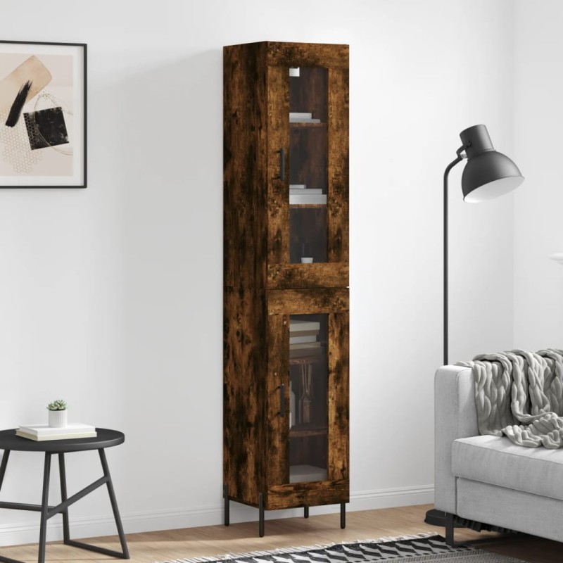 vidaXL Aparador de madera contrachapada roble ahumado 34,5x34x180 cm vidaXL Aparador de madera contrachapada roble ahumado 34,5x34x180 cm
