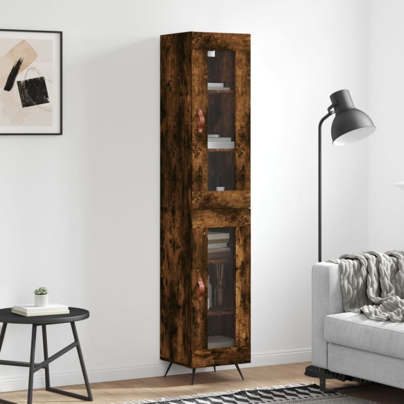 vidaXL Aparador de madera contrachapada roble ahumado 34,5x34x180 cm vidaXL Aparador de madera contrachapada roble ahumado 34,5x34x180 cm