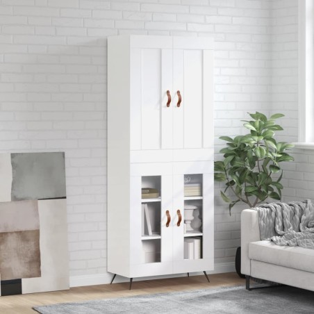 vidaXL Aparador alto madera contrachapada blanco brillo 69,5x34x180 cm