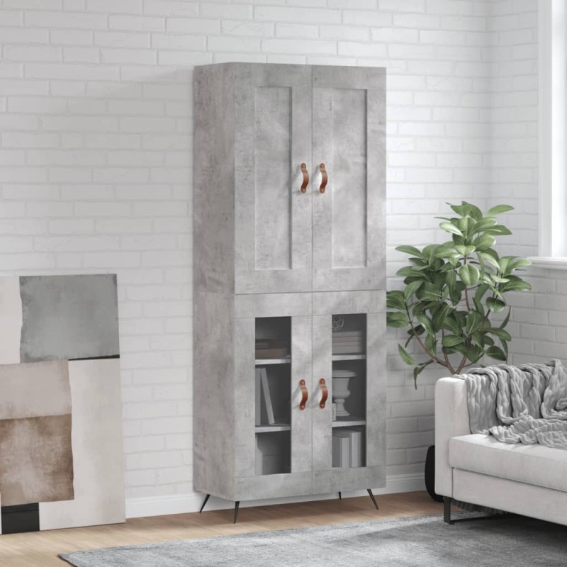 vidaXL Aparador alto madera contrachapada gris hormigón 69,5x34x180 cm