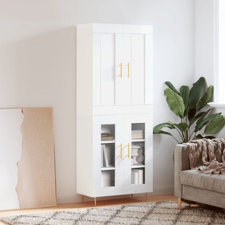 vidaXL Aparador alto madera contrachapada blanco brillo 69,5x34x180 cm