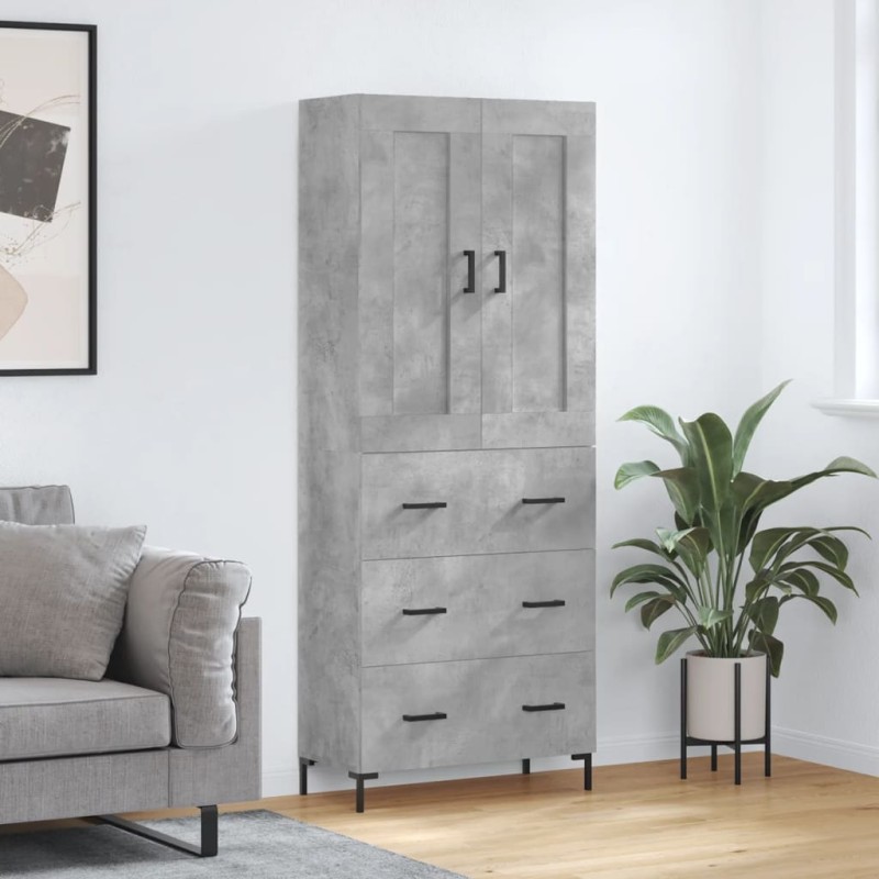 vidaXL Aparador alto madera contrachapada gris hormigón 69,5x34x180 cm vidaXL Aparador alto madera contrachapada gris hormigón 69,5x34x180 cm