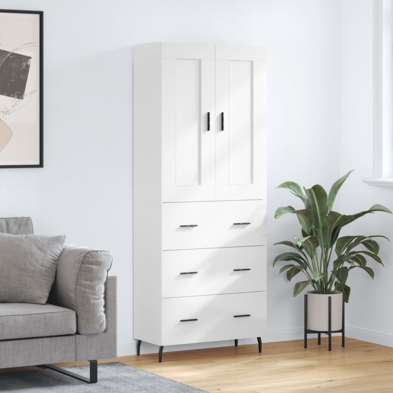 vidaXL Aparador alto madera contrachapada blanco brillo 69,5x34x180 cm vidaXL Aparador alto madera contrachapada blanco brillo 69,5x34x180 cm
