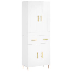 vidaXL Aparador alto madera contrachapada blanco brillo 69,5x34x180 cm