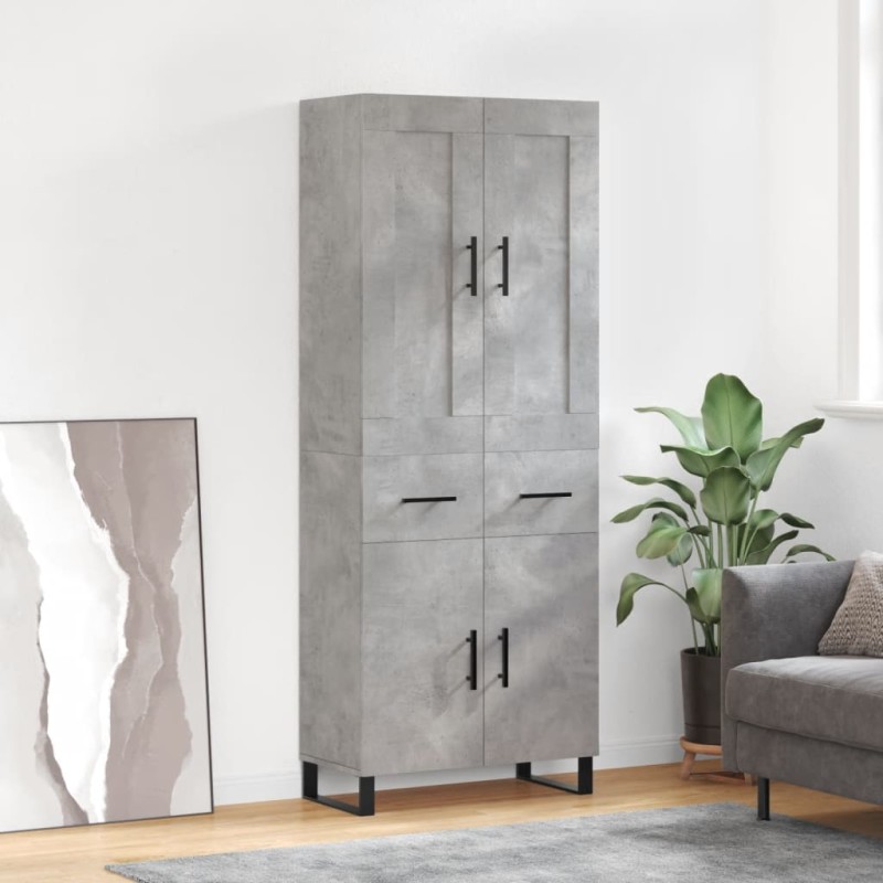 vidaXL Aparador alto madera contrachapada gris hormigón 69,5x34x180 cm