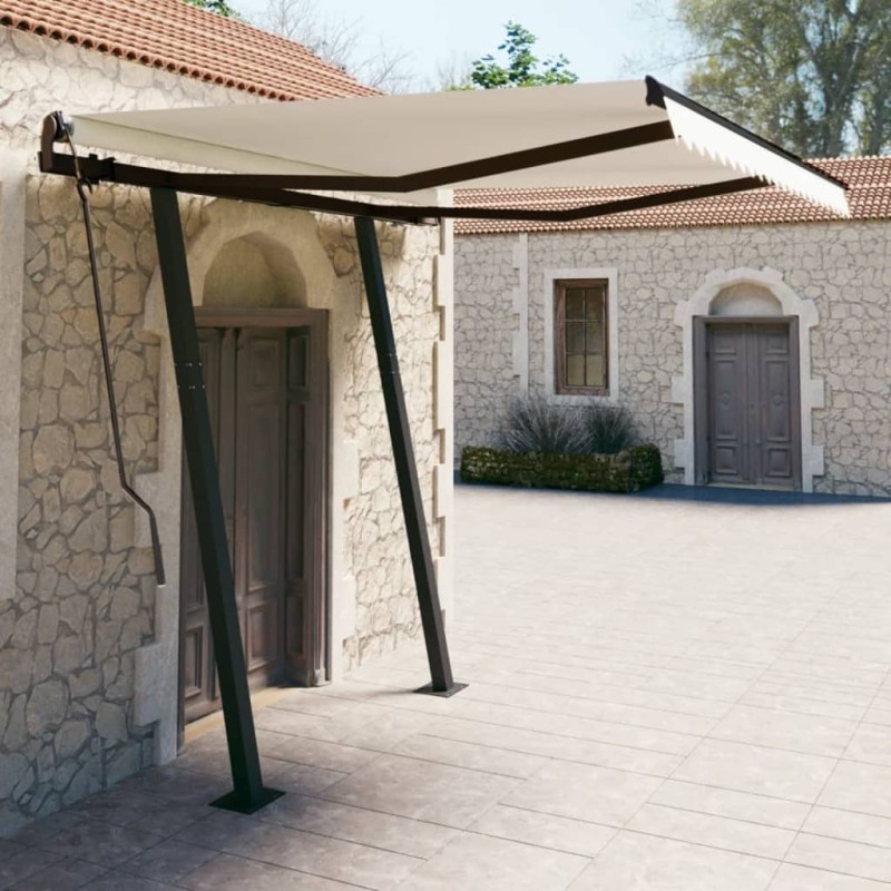 vidaXL Toldo manual retráctil con postes color crema 3,5x2,5 m vidaXL Toldo manual retráctil con postes color crema 3,5x2,5 m
