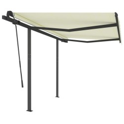vidaXL Toldo manual retráctil con postes color crema 3,5x2,5 m