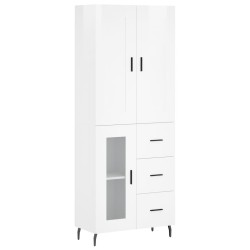 vidaXL Aparador alto madera contrachapada blanco brillo 69,5x34x180 cm