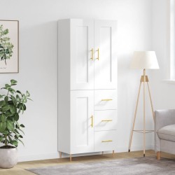 vidaXL Aparador alto madera contrachapada blanco brillo 69,5x34x180 cm