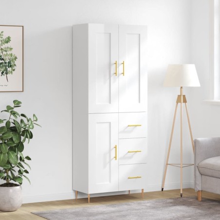 vidaXL Aparador alto madera contrachapada blanco brillo 69,5x34x180 cm