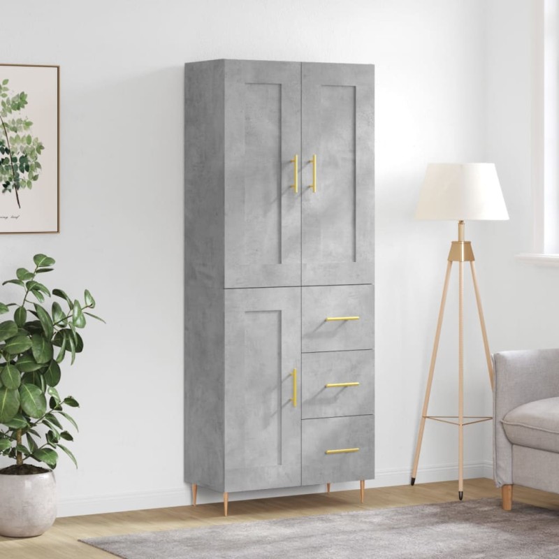 vidaXL Aparador alto madera contrachapada gris hormigón 69,5x34x180 cm