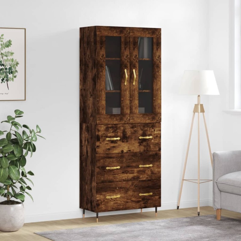 vidaXL Aparador alto madera contrachapada roble ahumado 69,5x34x180 cm vidaXL Aparador alto madera contrachapada roble ahumado 69,5x34x180 cm
