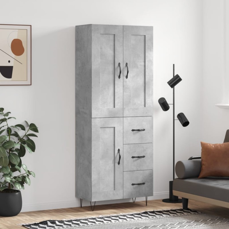 vidaXL Aparador alto madera contrachapada gris hormigón 69,5x34x180 cm