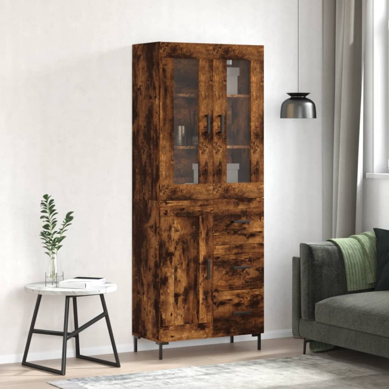 vidaXL Aparador alto madera contrachapada roble ahumado 69,5x34x180 cm