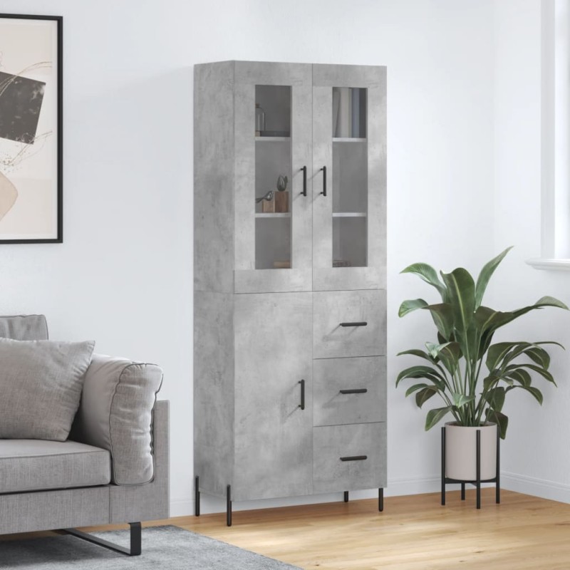 vidaXL Aparador alto madera contrachapada gris hormigón 69,5x34x180 cm vidaXL Aparador alto madera contrachapada gris hormigón 69,5x34x180 cm
