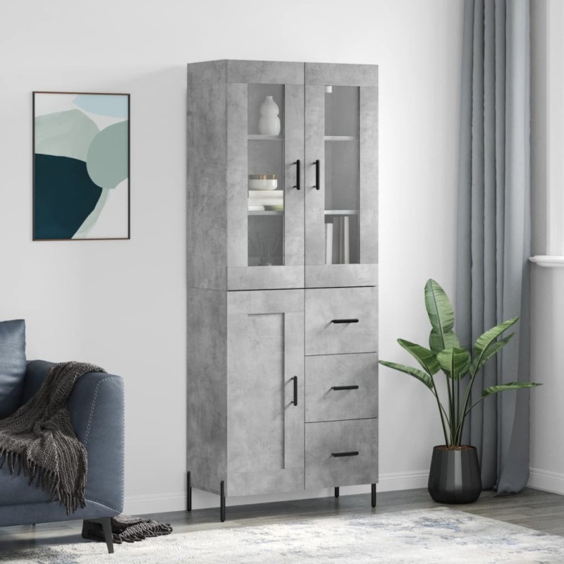 vidaXL Aparador alto madera contrachapada gris hormigón 69,5x34x180 cm vidaXL Aparador alto madera contrachapada gris hormigón 69,5x34x180 cm