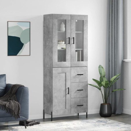 vidaXL Aparador alto madera contrachapada gris hormigón 69,5x34x180 cm