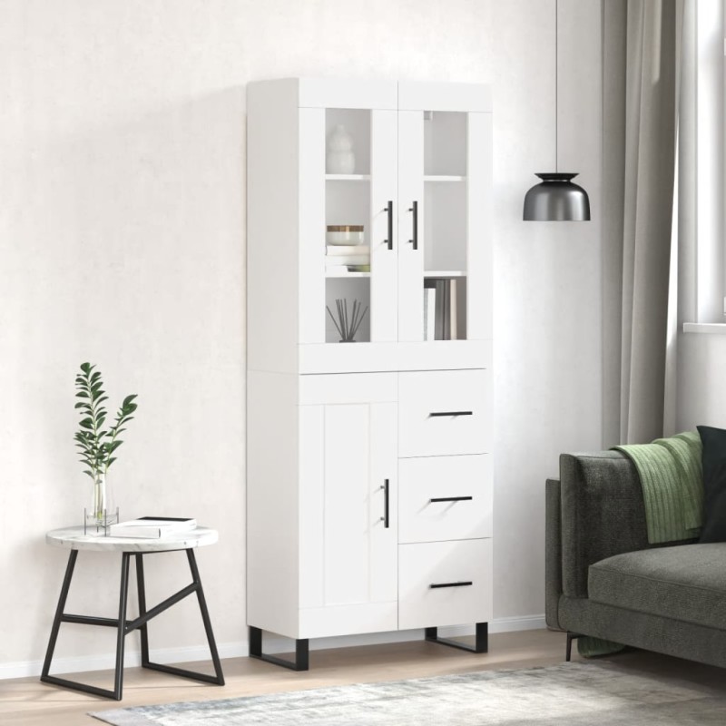 vidaXL Aparador alto madera contrachapada blanco brillo 69,5x34x180 cm