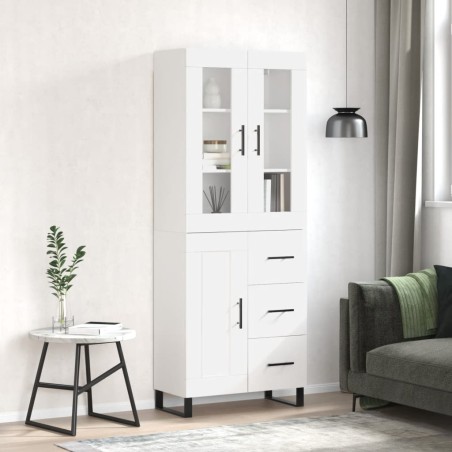 vidaXL Aparador alto madera contrachapada blanco brillo 69,5x34x180 cm