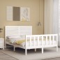 vidaXL Estructura cama de matrimonio con cabecero madera maciza blanco vidaXL Estructura cama de matrimonio con cabecero madera maciza blanco