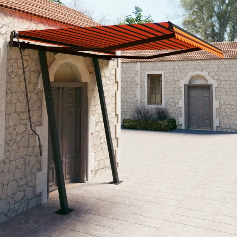 vidaXL Toldo manual retráctil con postes naranja y marrón 3,5x2,5 m