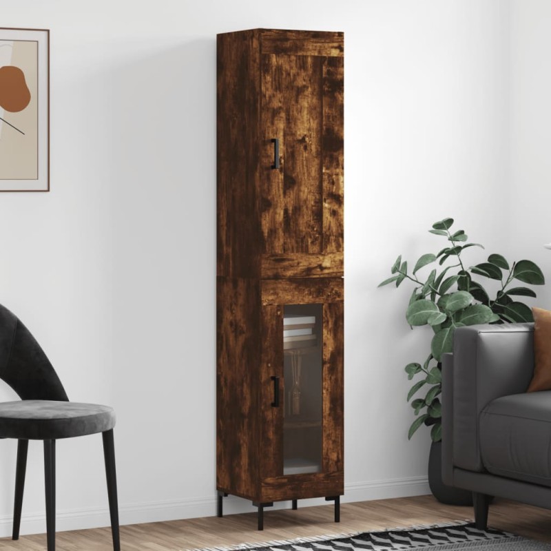 vidaXL Aparador de madera contrachapada roble ahumado 34,5x34x180 cm vidaXL Aparador de madera contrachapada roble ahumado 34,5x34x180 cm