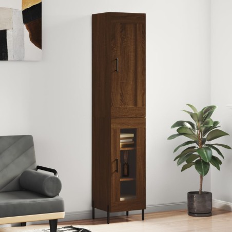 vidaXL Aparador alto madera contrachapada roble marrón 34,5x34x180 cm