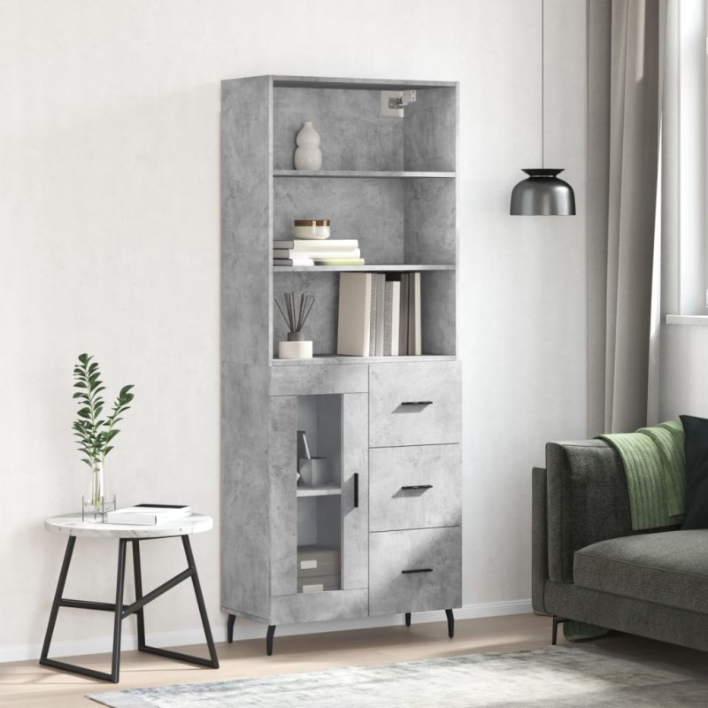 vidaXL Aparador alto madera contrachapada gris hormigón 69,5x34x180 cm vidaXL Aparador alto madera contrachapada gris hormigón 69,5x34x180 cm