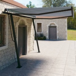 vidaXL Toldo manual retráctil con postes azul y blanco 4x3 m