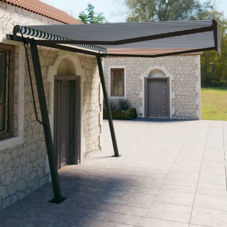vidaXL Toldo manual retráctil con postes azul y blanco 4x3 m