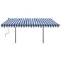 vidaXL Toldo manual retráctil con postes azul y blanco 4x3 m vidaXL Toldo manual retráctil con postes azul y blanco 4x3 m