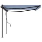 vidaXL Toldo manual retráctil con postes azul y blanco 4x3 m vidaXL Toldo manual retráctil con postes azul y blanco 4x3 m