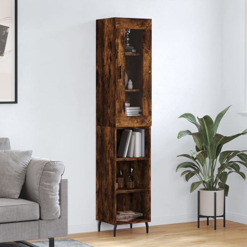 vidaXL Aparador de madera contrachapada roble ahumado 34,5x34x180 cm vidaXL Aparador de madera contrachapada roble ahumado 34,5x34x180 cm